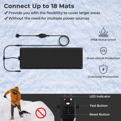 Heated Snow Melting Mat, Outdoor No-Slip Rubber Mat with 1.5m Power Cord