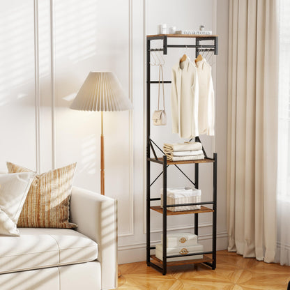 Freestanding Coat Rack Slim Hall Tree with 4 Storage Shelves