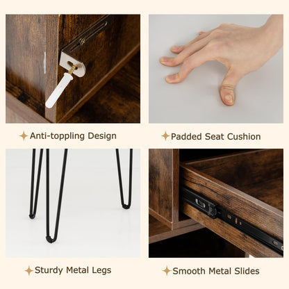 Dressing Table with 360° Rotation LED Mirror and Stool, Makeup Table Vanity Desk Set with Charging Station