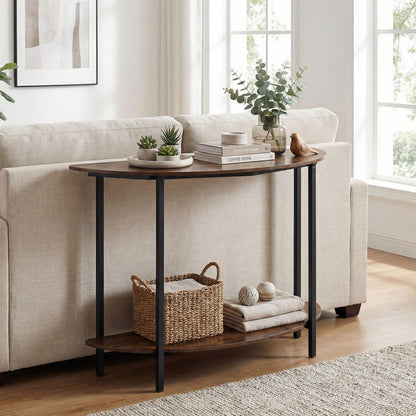 2-Tier Industrial Sofa Couch Table with Open Storage Shelf and Heavy-duty Metal Frame