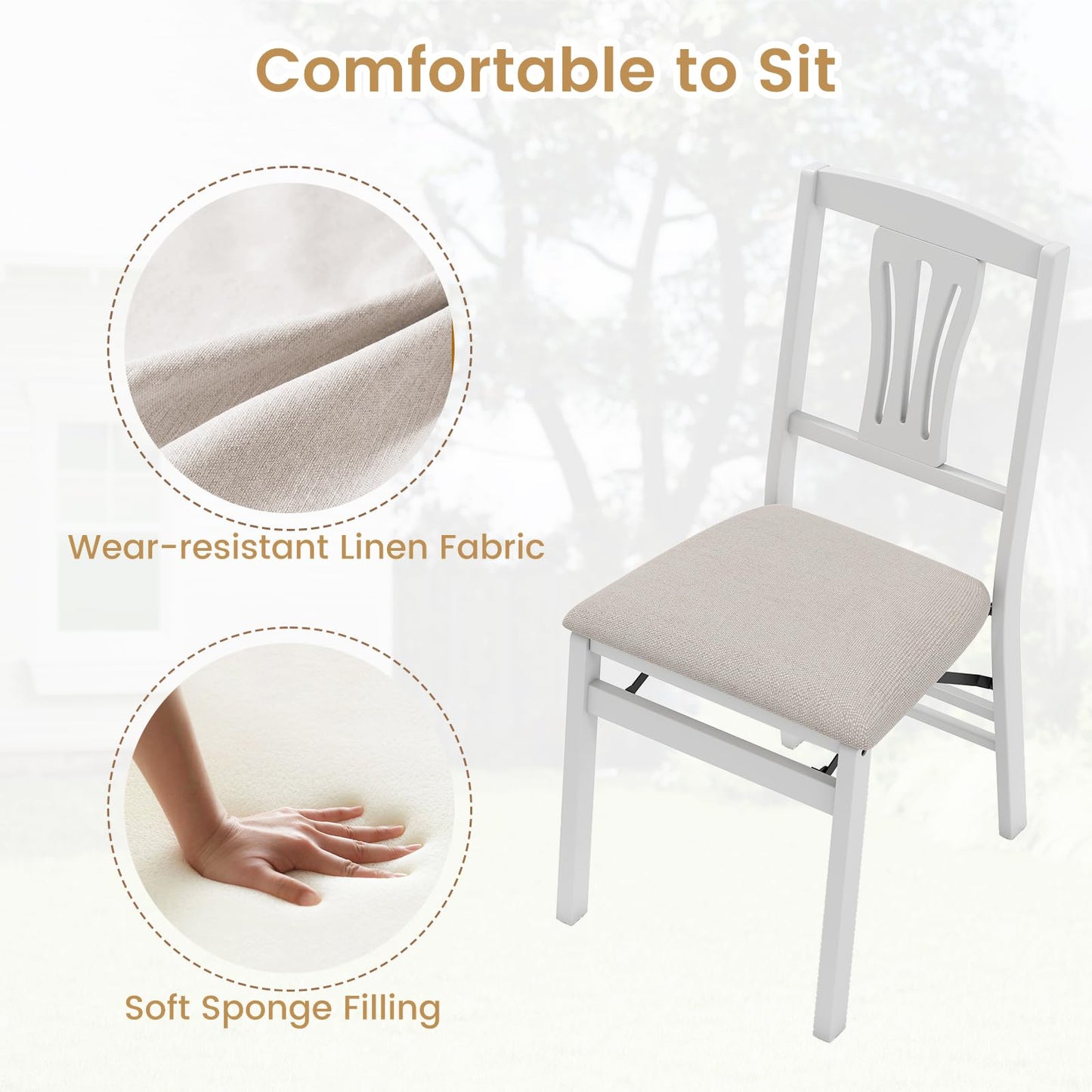 Set of 2 Folding Dining Chairs with Soft Padded Seat and Hollow-out Backrest