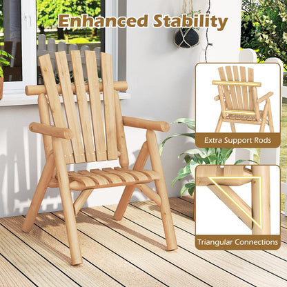 1-Person Garden Chair, Log Wood Fire Pit Lounge Chair with Slatted Backrest