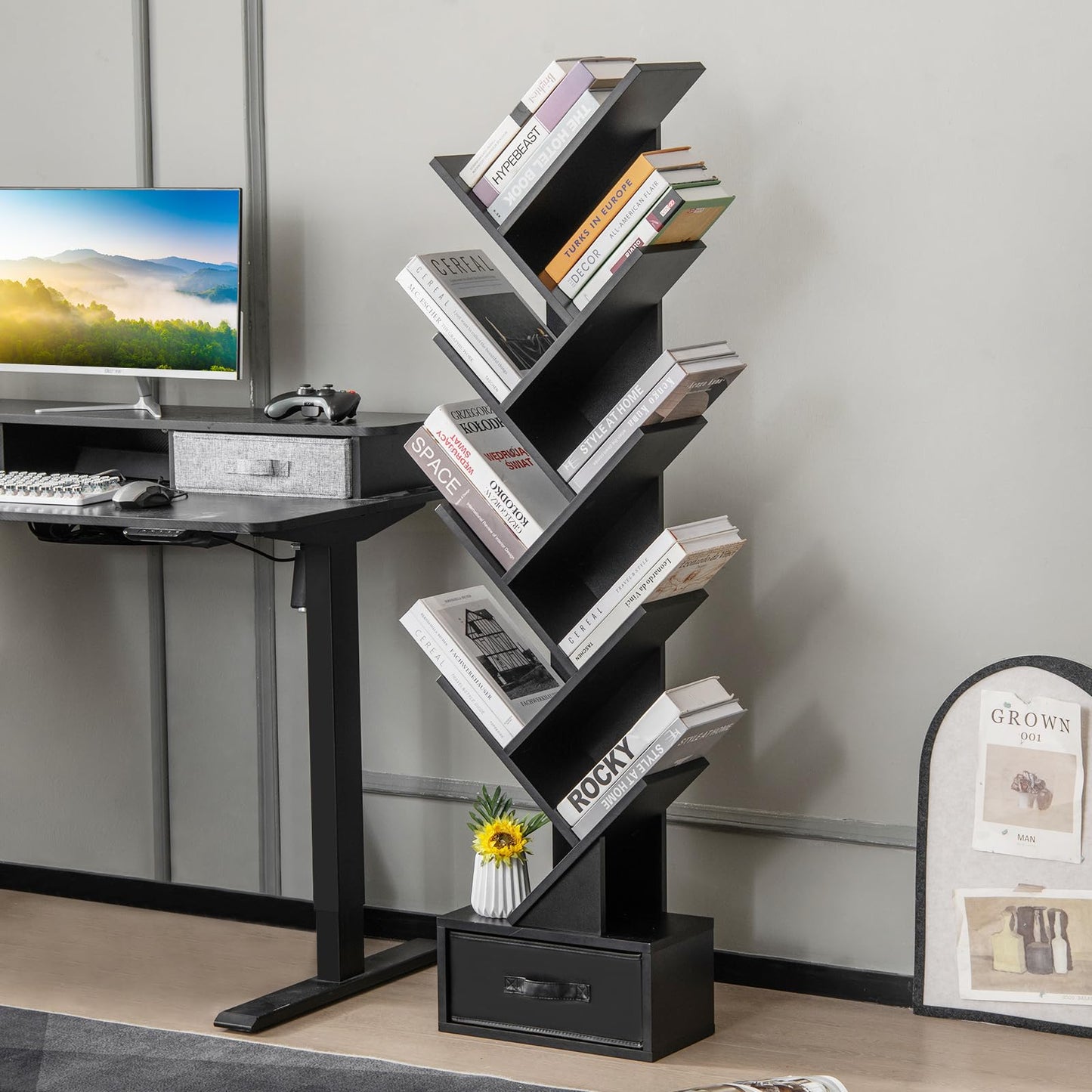 10-Tiers Floor Standing Wooden Bookcase Storage Shelving Unit