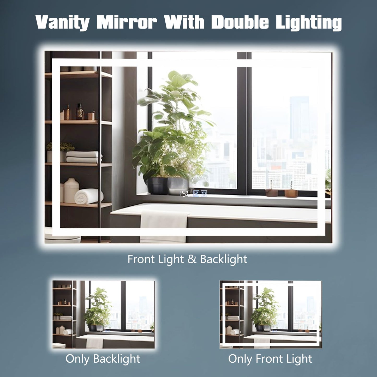 60 x 40/75 x 50 CM LED Wall Mounted Rectangle Mirror with 3-Color Dimmable Lights