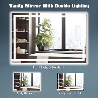 60 x 40/75 x 50 CM LED Wall Mounted Rectangle Mirror with 3-Color Dimmable Lights