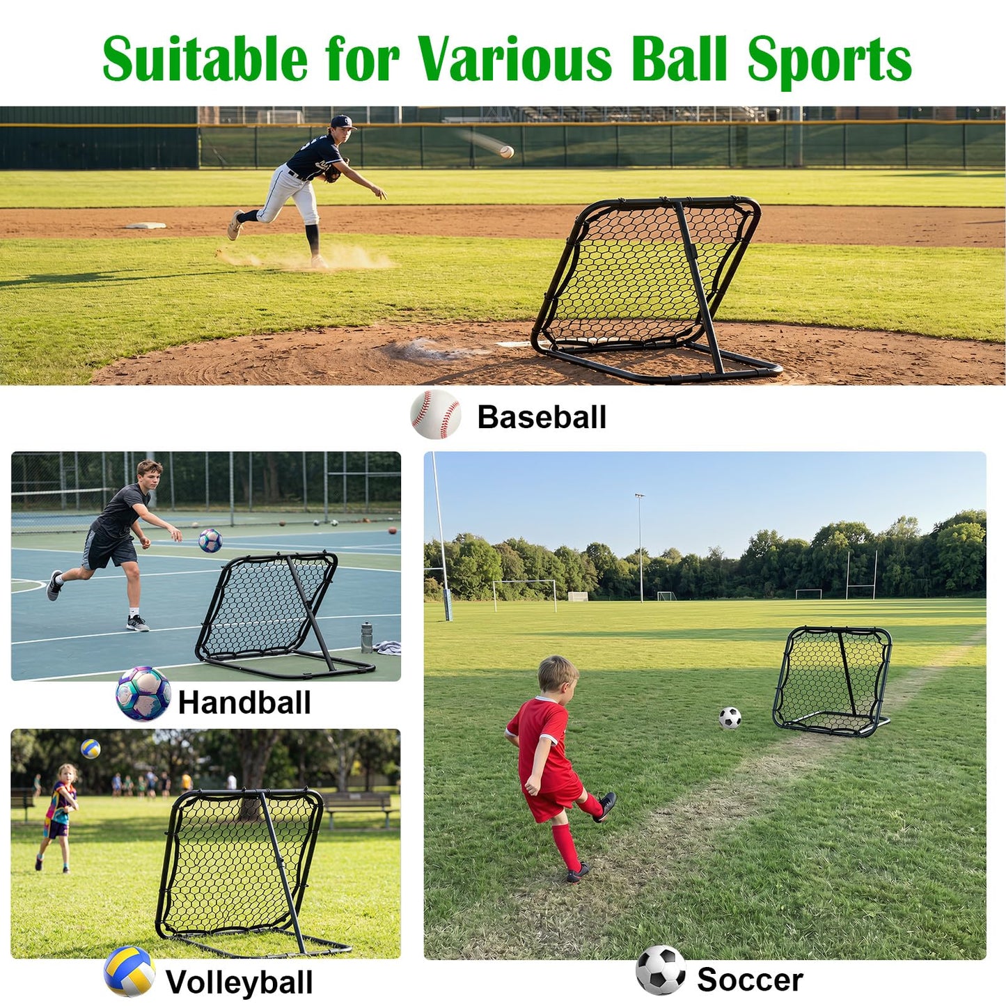 Foldable Football Rebounder Net, Football Training Net with Metal Frame, Adjustable Soccer Target Goal