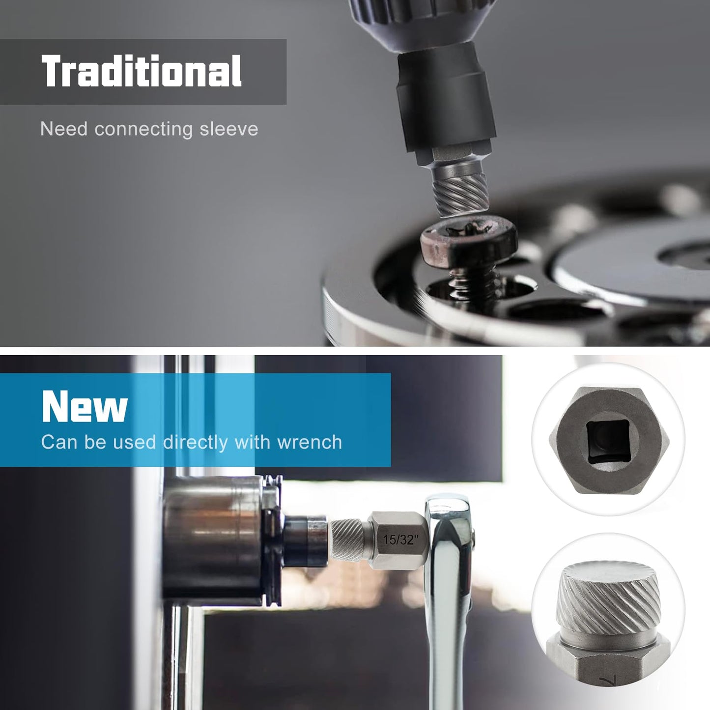 Dual Headed Easy Out Bolt Removal Kit with 3/8” Drive & Hex Head Bolt Remover