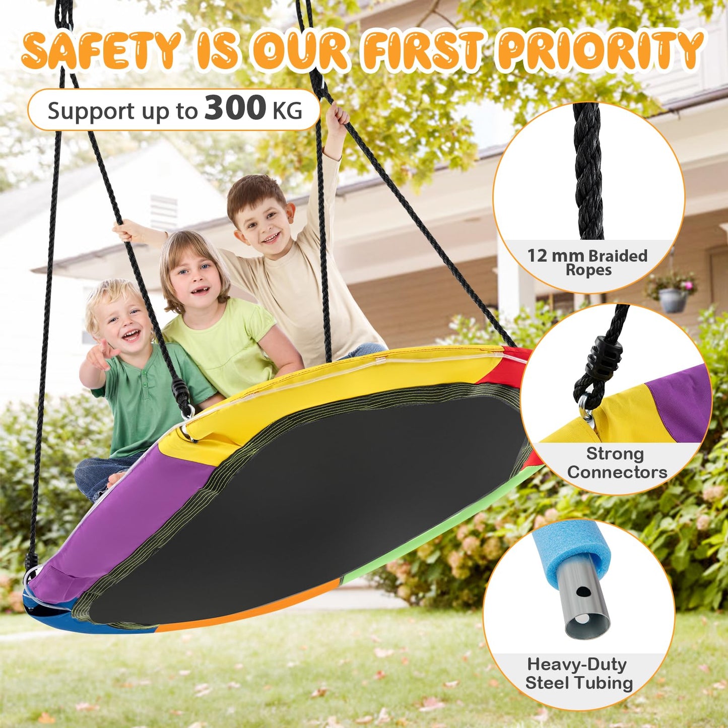 150 cm Saucer Swing with LED Lights and Adjustable Ropes