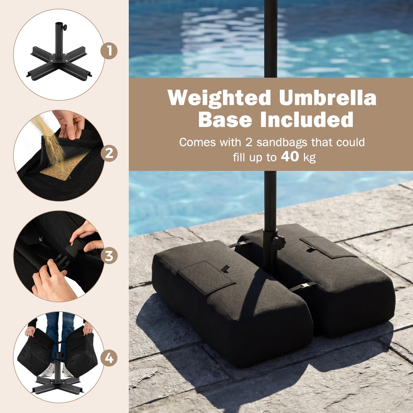 Garden Parasol, 8 Ribs Heavy-Duty Sun Shade Canopy