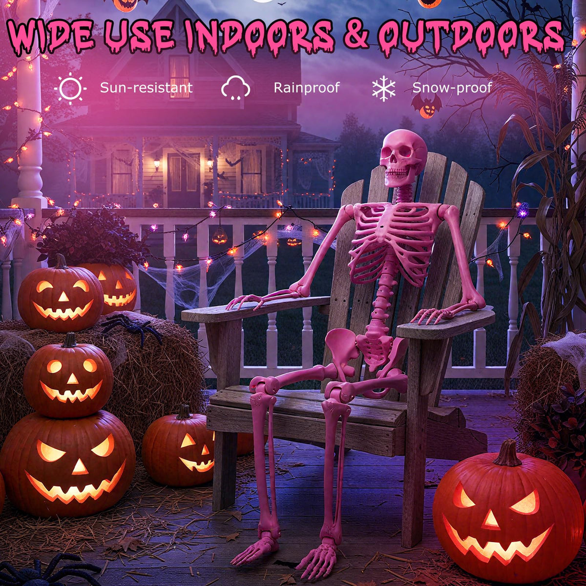 63 inch Halloween Pink Skeleton Decoration with 8 Moving Joints