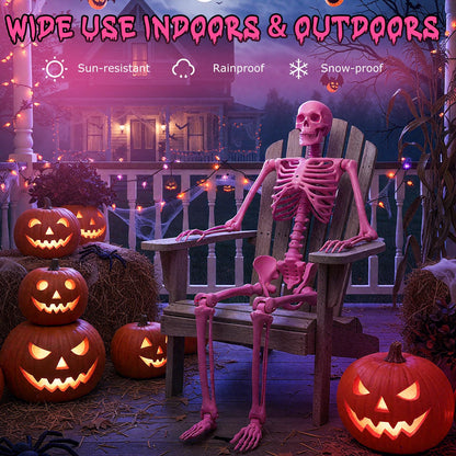 63 inch Halloween Pink Skeleton Decoration with 8 Moving Joints