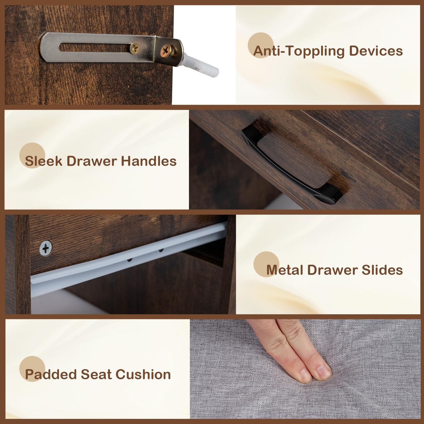 Dressing Table with Large Mirror and Cushioned Storage Stool