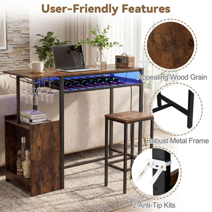 Rectangular Bar Table with RGB Light and 8-Bottle Wine Rack