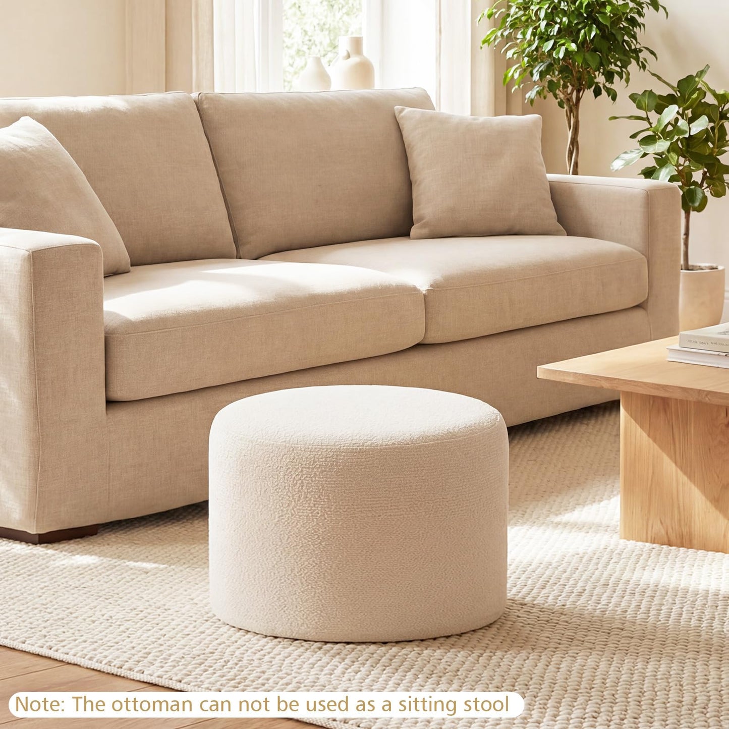 45 cm x 35 cm Round Pouf Ottoman with Loop Yarn Fabric and Machine-washable Cover