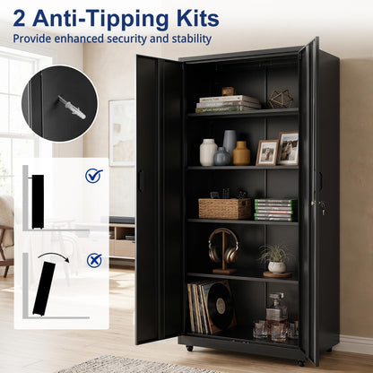 186cm Rolling File Cabinet with Adjustable Shelves and 4 Lockable Wheels for Office