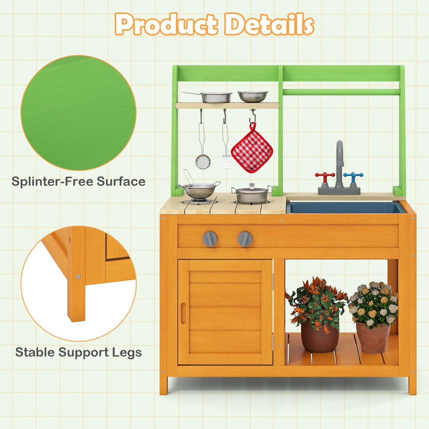 Wooden Kids Toy Kitchen with Realistic Stoves