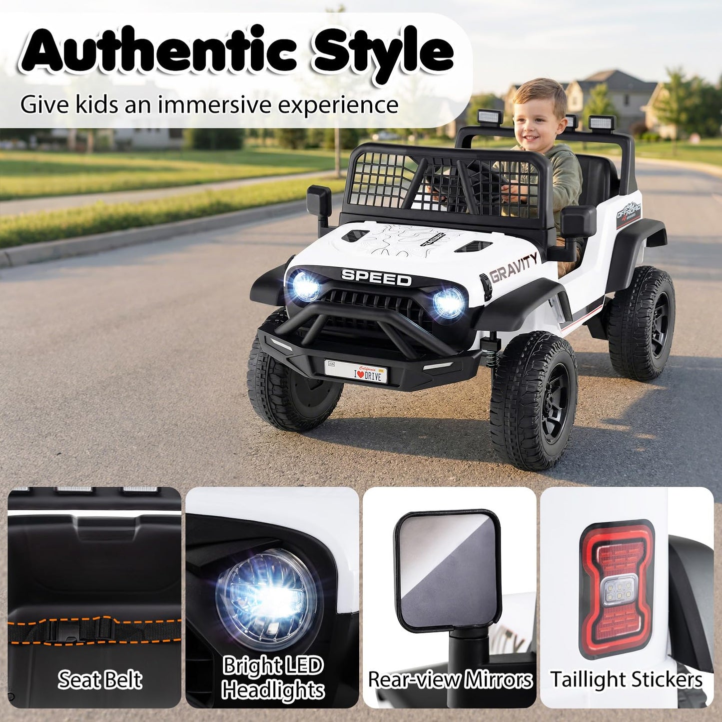 24V Kids Ride on Car with Remote Control, LED Lights, Horn