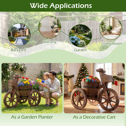 Wooden Wagon Planter, Tricycle Garden Planter with Drainage Hole