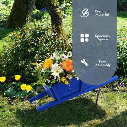 Wooden Wagon Planter Stand Wheelbarrow Flower Cart Garden Decoration