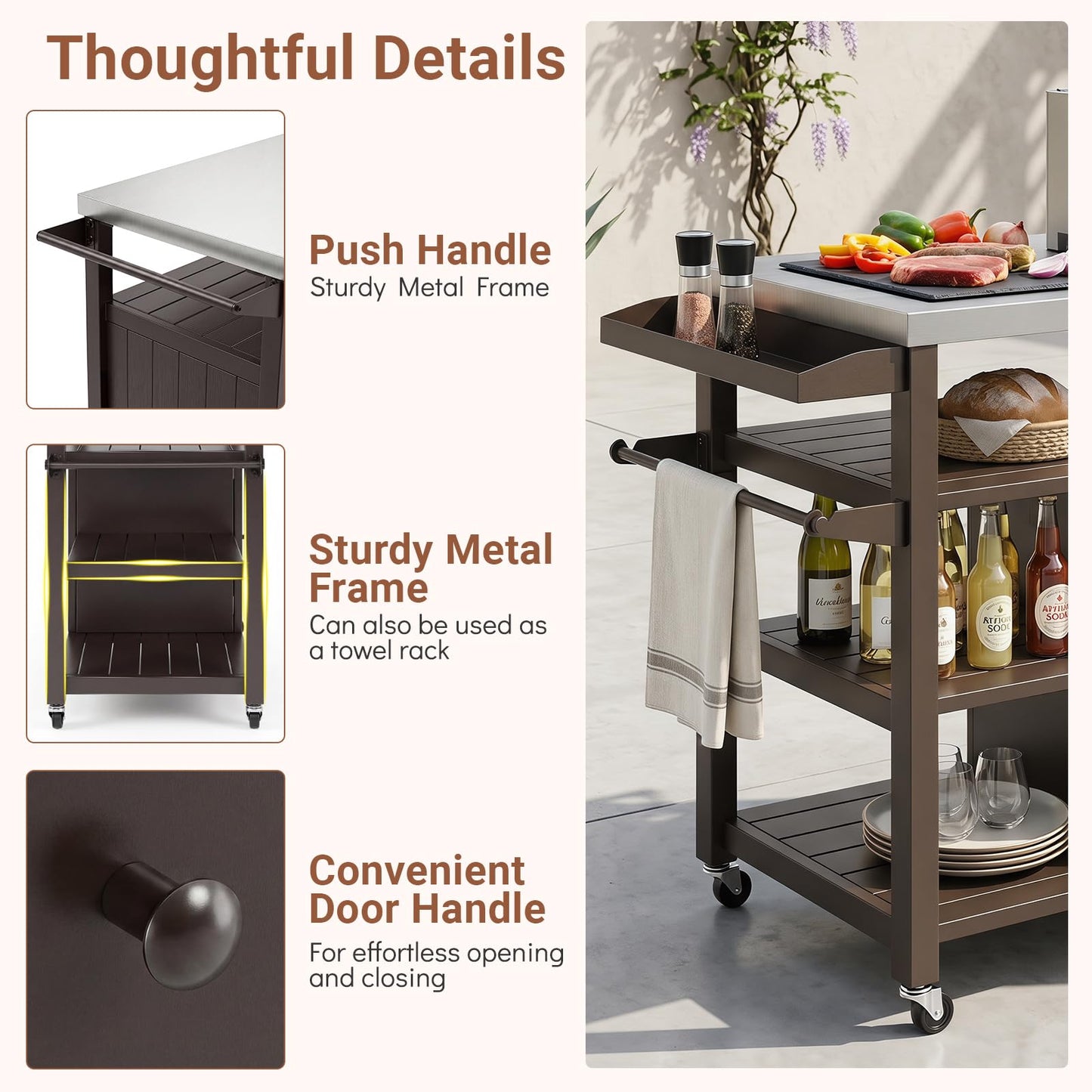 Outdoor Grill Cart Movable Prep Table with Storage Cabinet