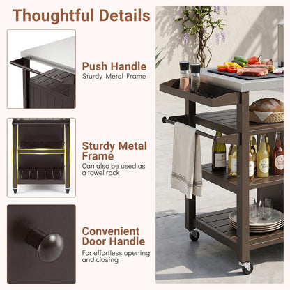 Outdoor Grill Cart Movable Prep Table with Storage Cabinet