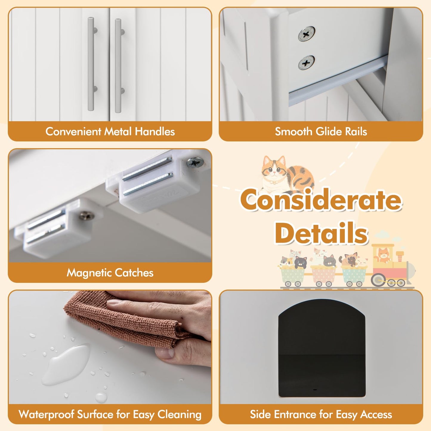 Wooden Cat Litter Box Enclosure with 2 Drawers