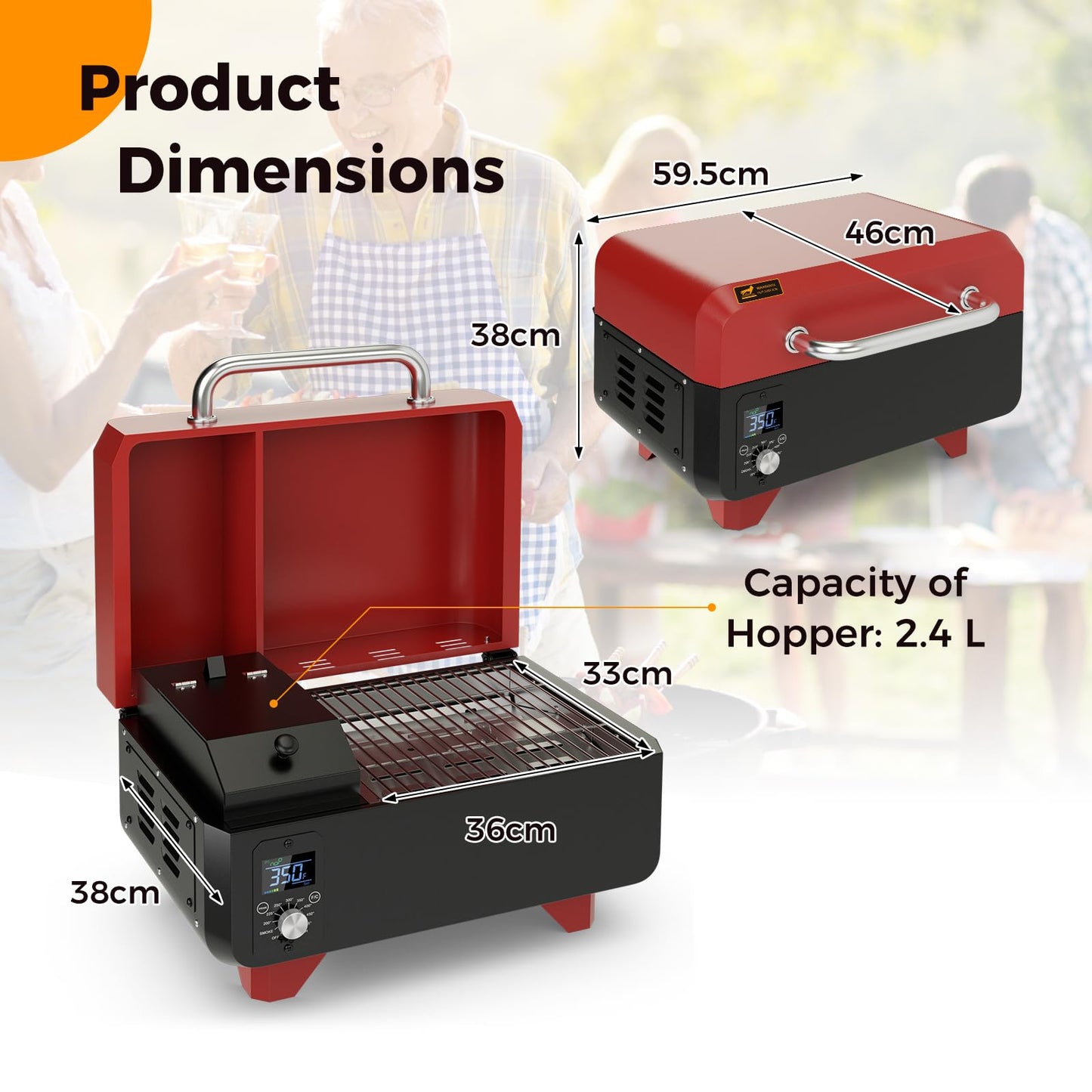 8-in-1 Portable Pellet Grill with Digital Control and Meat Probe for Backyard
