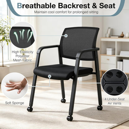 Set of 2 Stackable Reception Chairs, Upholstered Mesh Office Chair Meeting Conference Armchair