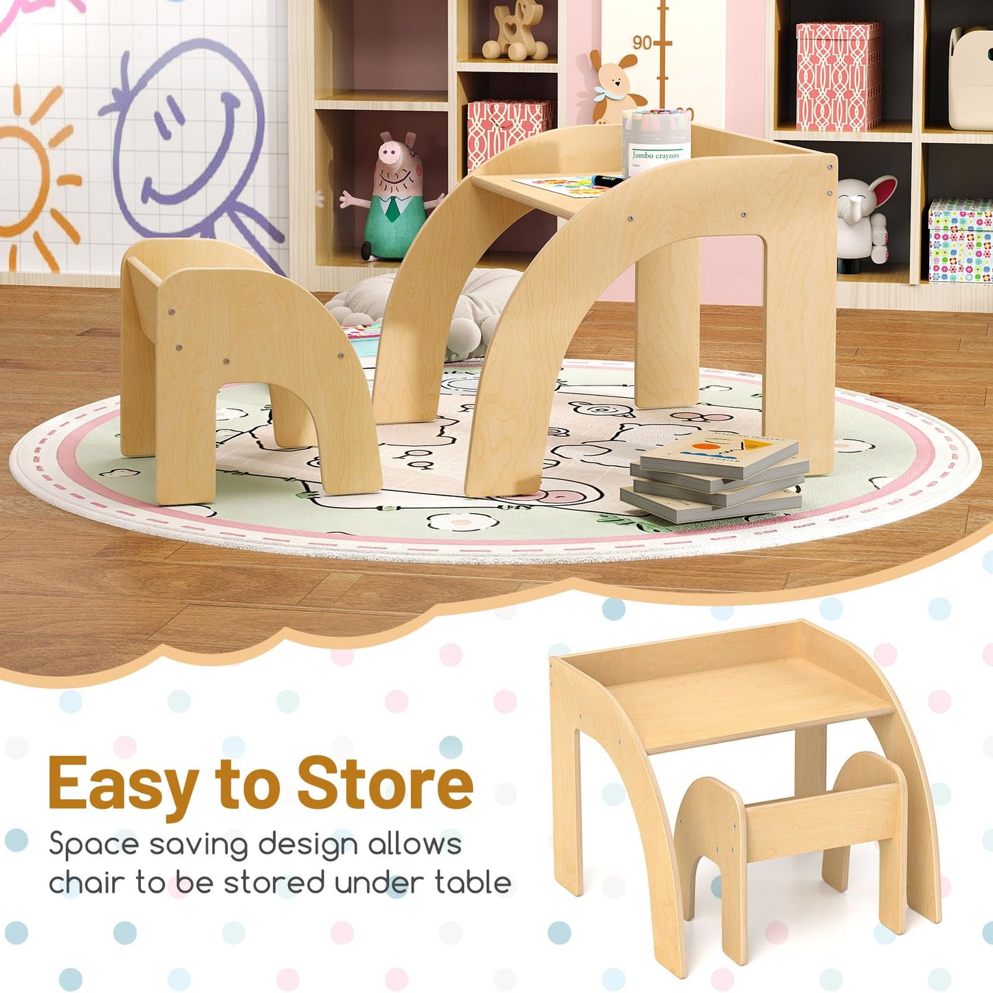 Wooded Toddler Kids Desk and Chair Set with Proper Height