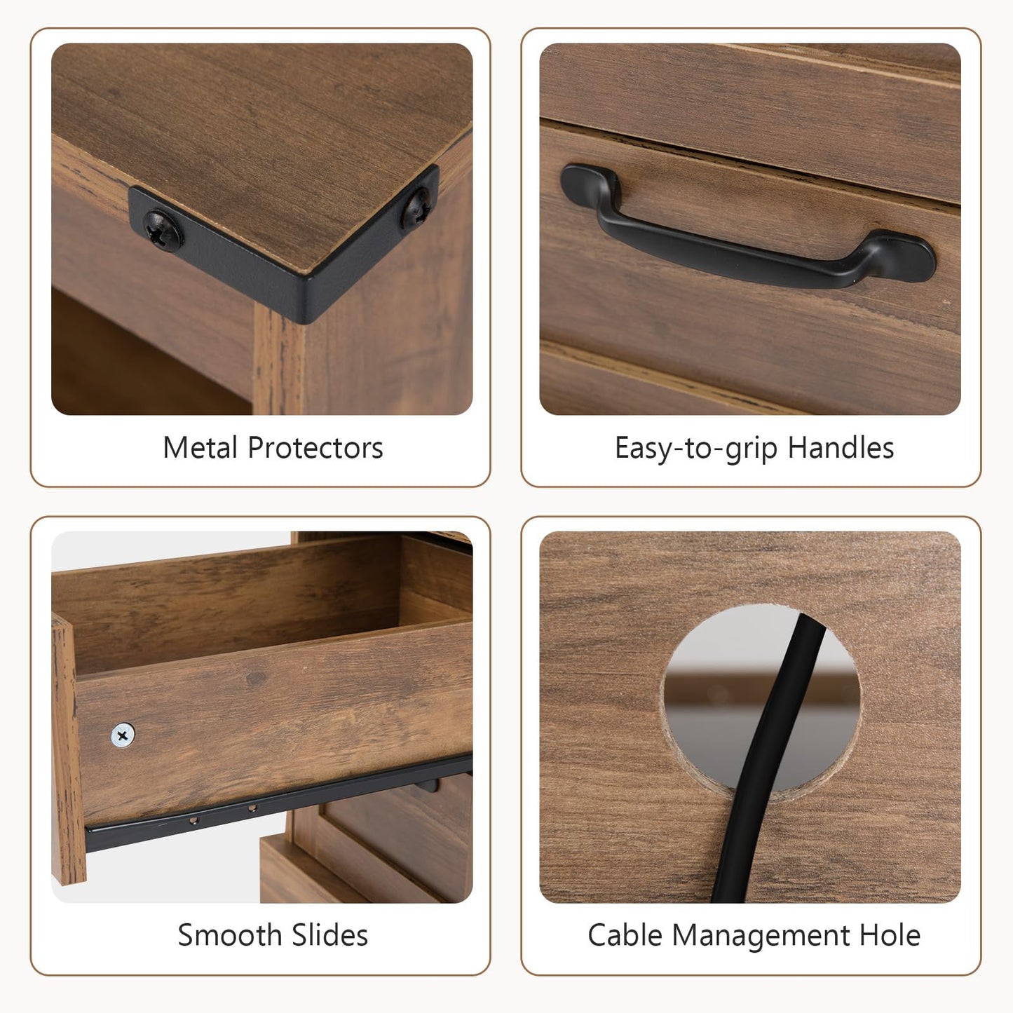Narrow Bedside Table with Charging Station