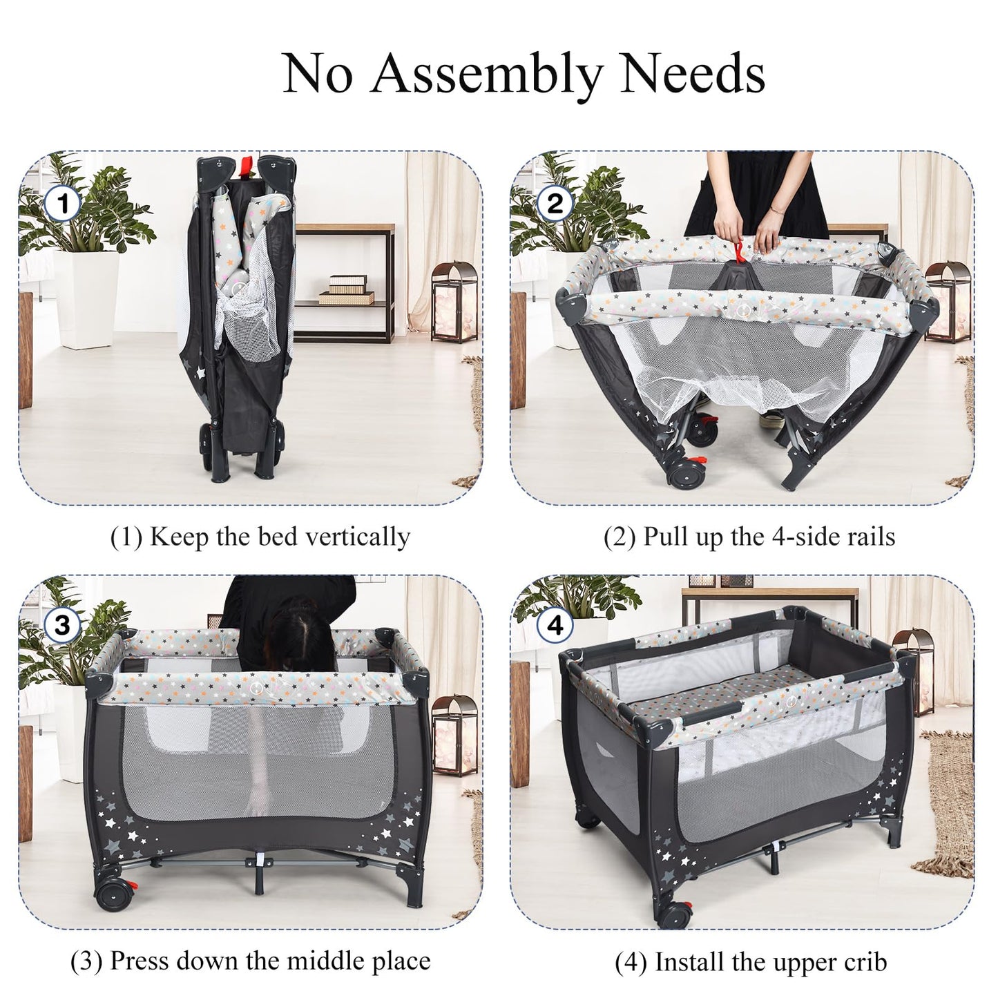 2-in-1 Foldable Baby Playpen with Lockable Wheels and Mattress