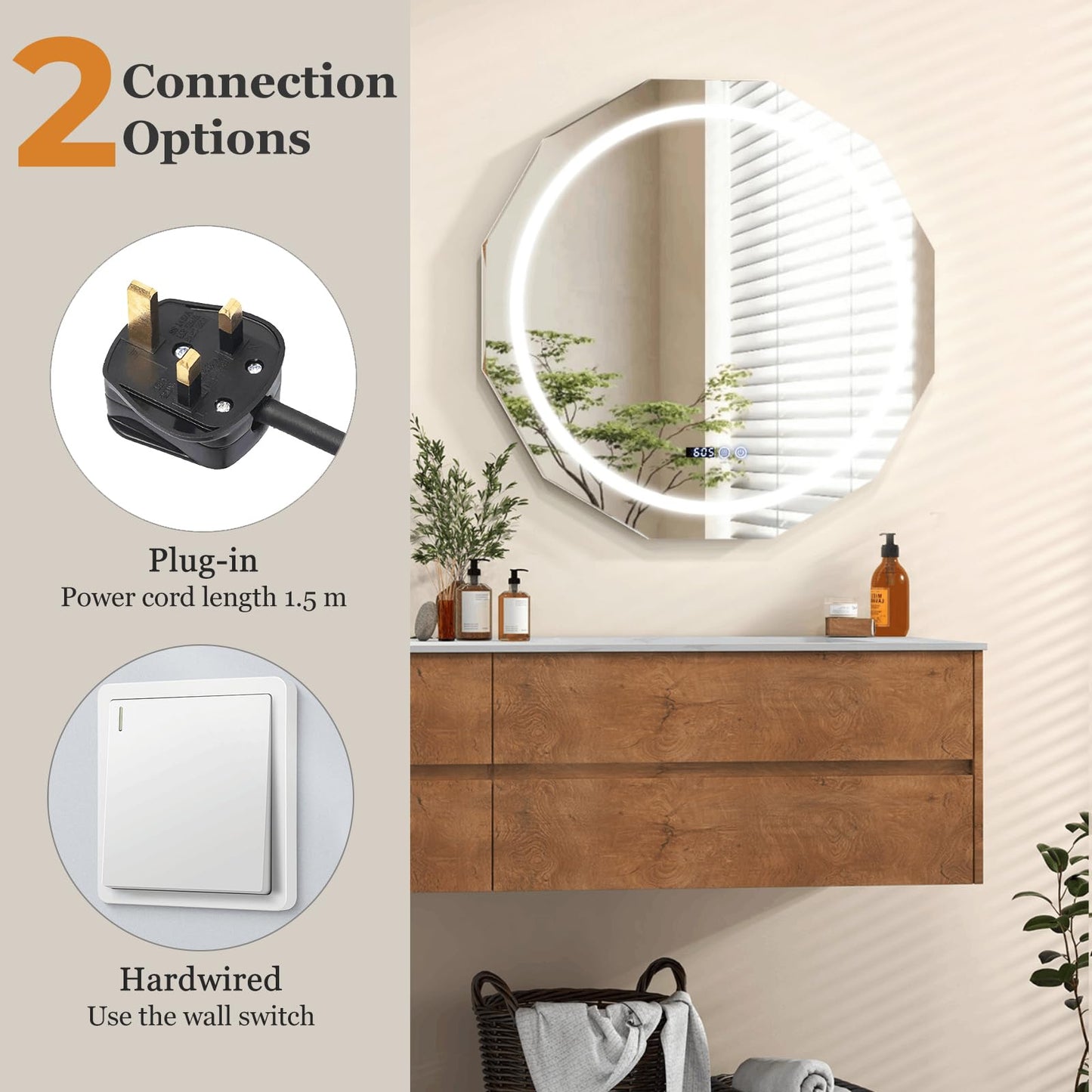 Wall Mounted Mirror with Dimmable 3-Color Lights and Memory Function