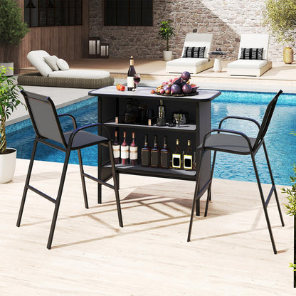 3 Piece Outdoor Bar Table and Chairs Set with Breathable Fabric