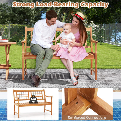 Patio Acacia Wood Bench Wooden 2 Person Outside Chair