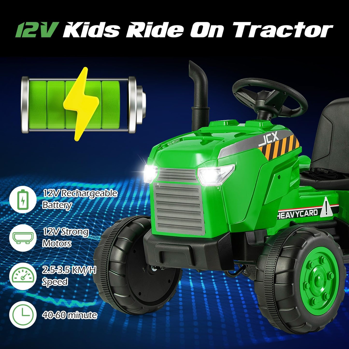Electric Ride on Tractor, 12V Kids Toy Car with Detachable Trailer