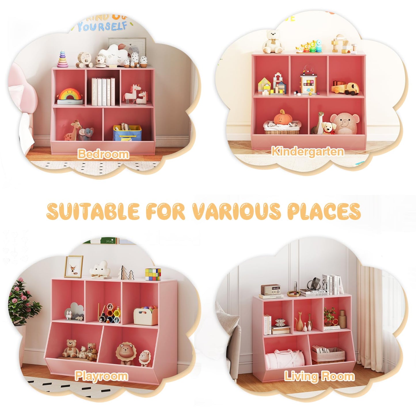 5-Cube Kids Toy Storage Organizer with Anti-Tipping Kits