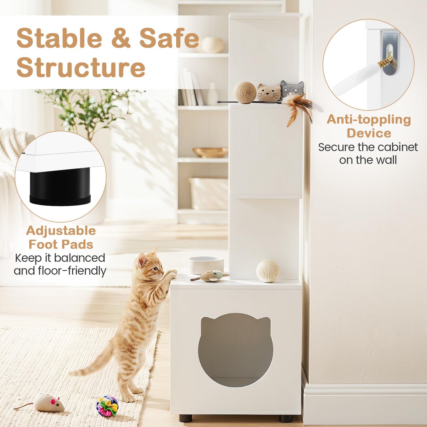 141 CM Tall Cat Litter Box Enclosure with 3 Open Shelves & Side Entry for Indoor