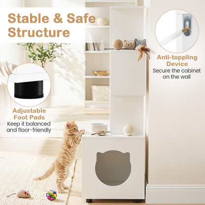141 CM Tall Cat Litter Box Enclosure with 3 Open Shelves & Side Entry for Indoor