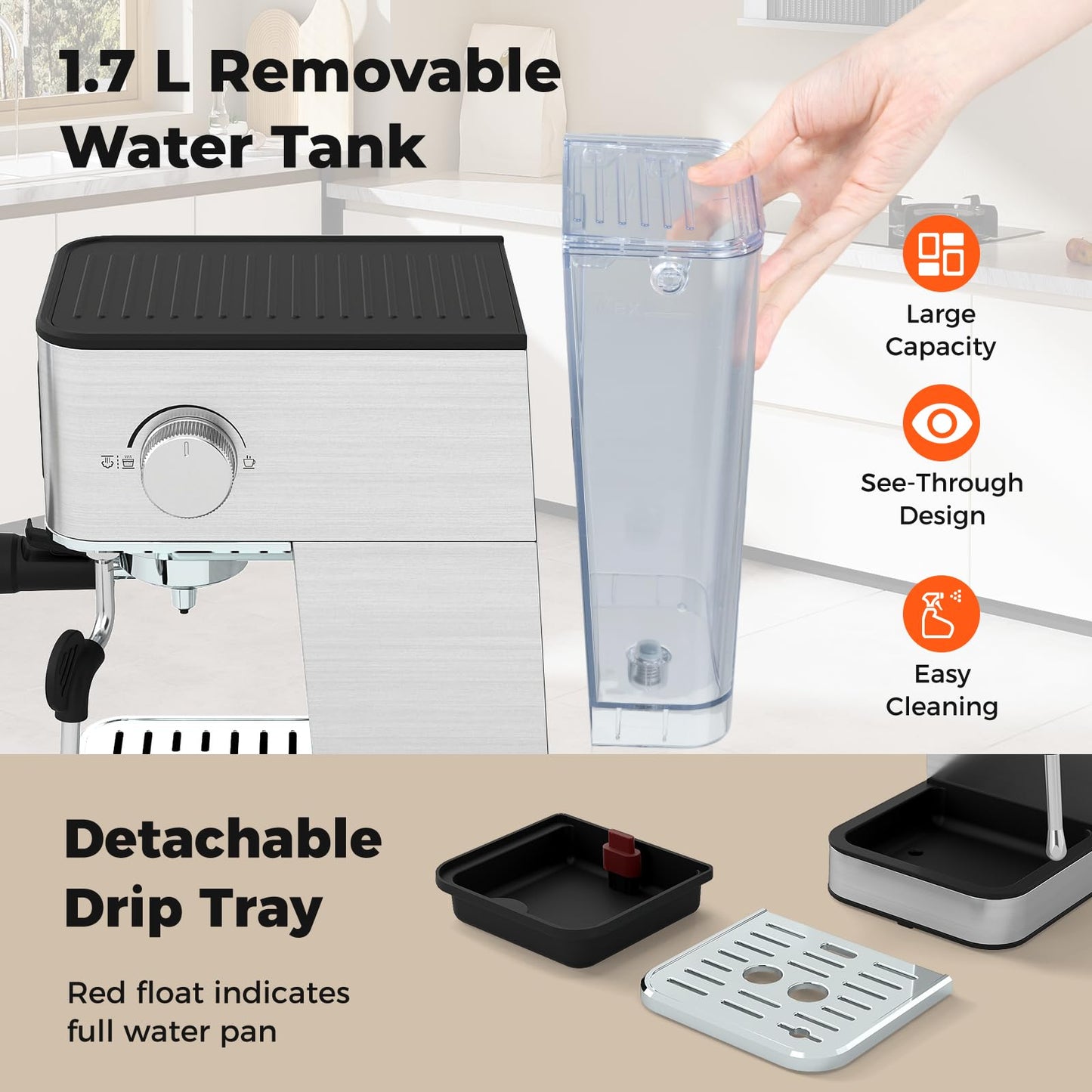 Coffee Maker with Milk Frother 20 Bar Espresso Machine