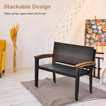 2 Seater Wicker Leisure Loveseat with Acacia Wood Armrests