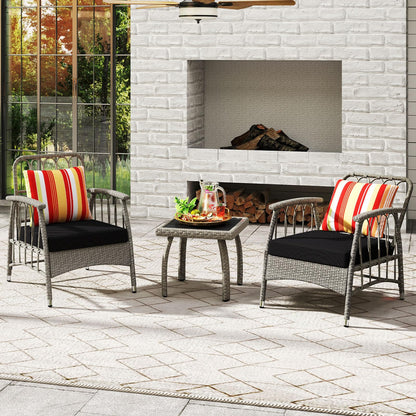 3 Pieces Patio PE Wicker Furniture Set with 5-Level Adjustable Backrest