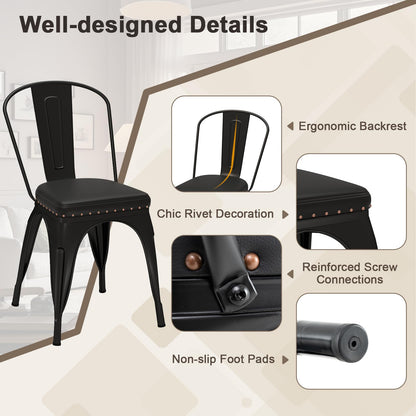 Metal Dining Chair Set of 4 with Removable Backs and PU Leather Cushioned Seat