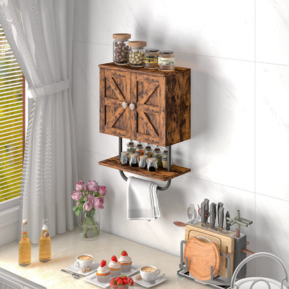 Bathroom Wall Cabinet with Double Door and Open Shelf and Towel Rack