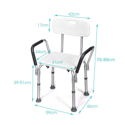 6 Levels Adjustable Tub Shower Stools with Detachable Backrest and Handrails