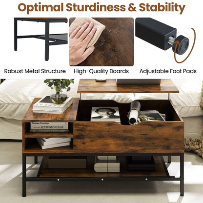 Lift Top Coffee Table with Hidden Compartment and Removable Shelf