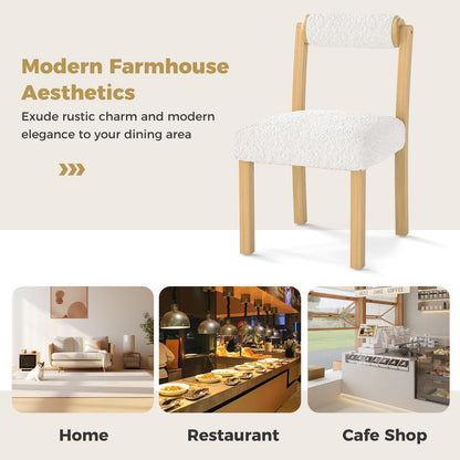 Wooden Dining Chair Set of 2 Faux Sherpa Upholstered Kitchen Chairs