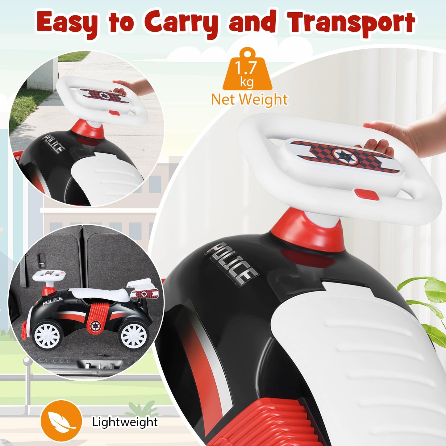 Kids Ride On Car Sliding Toy with Music and Cool Rear Wings
