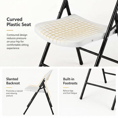 Foldable Plastic Chairs with Ergonomic Backrest and Metal Legs