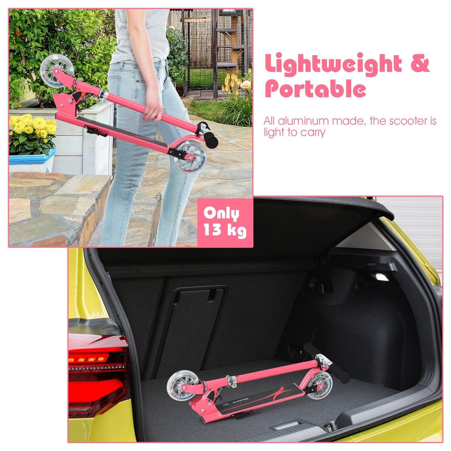 Kids Kick Scooter, Light Up LED 2 Wheeled Scooters for Ages 4 to 13 Children Girls Boys