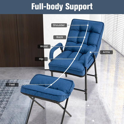 Modern Accent Chair Linen Fabric Arm Chair with Ottoman